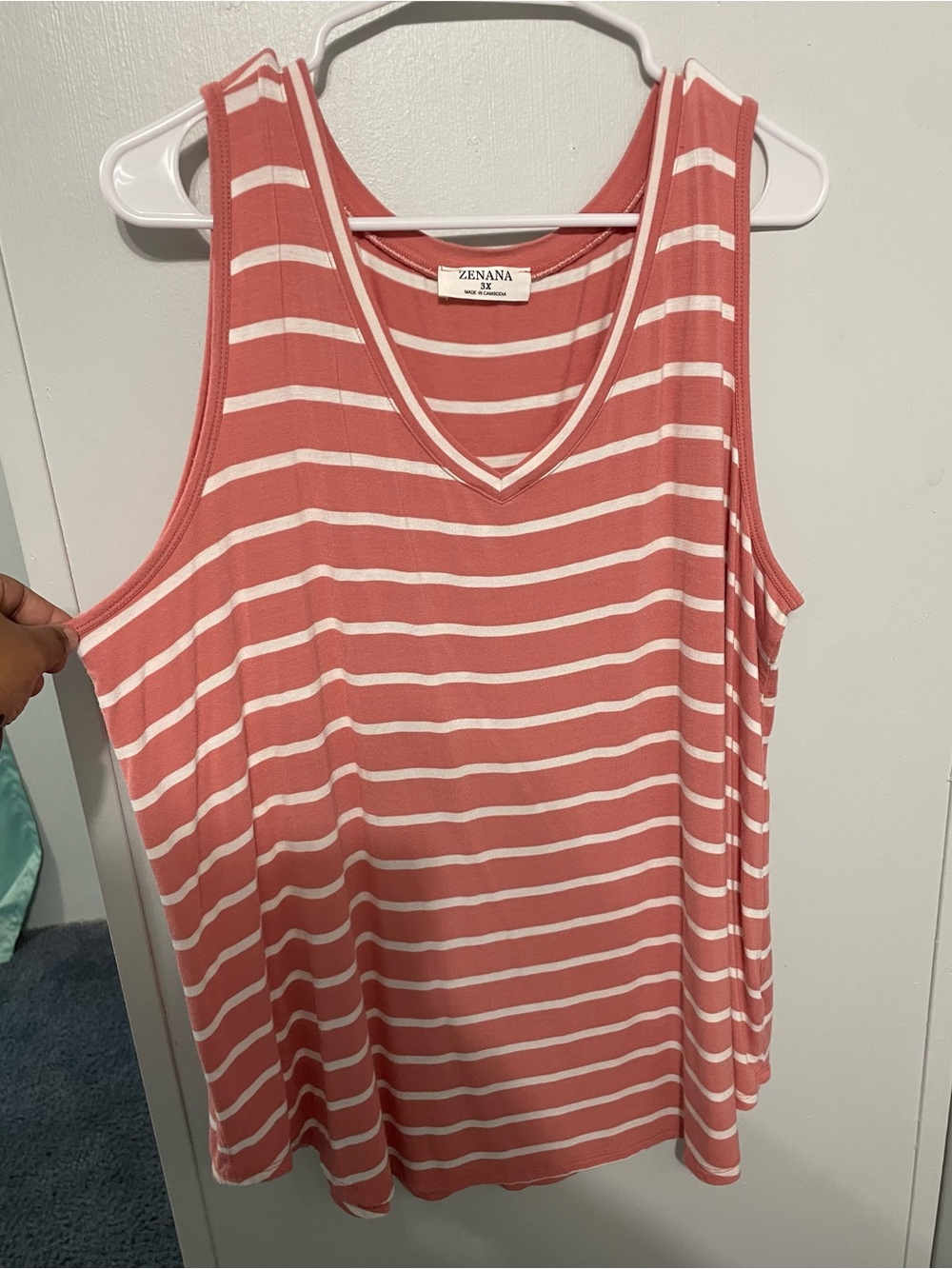 Zenana Outfitters Pink & White Striped V-Neck Tank Size 3X